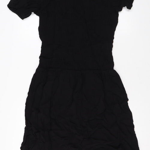 Marks and Spencer Womens Black Viscose A-Line Size 14 Round Neck Button