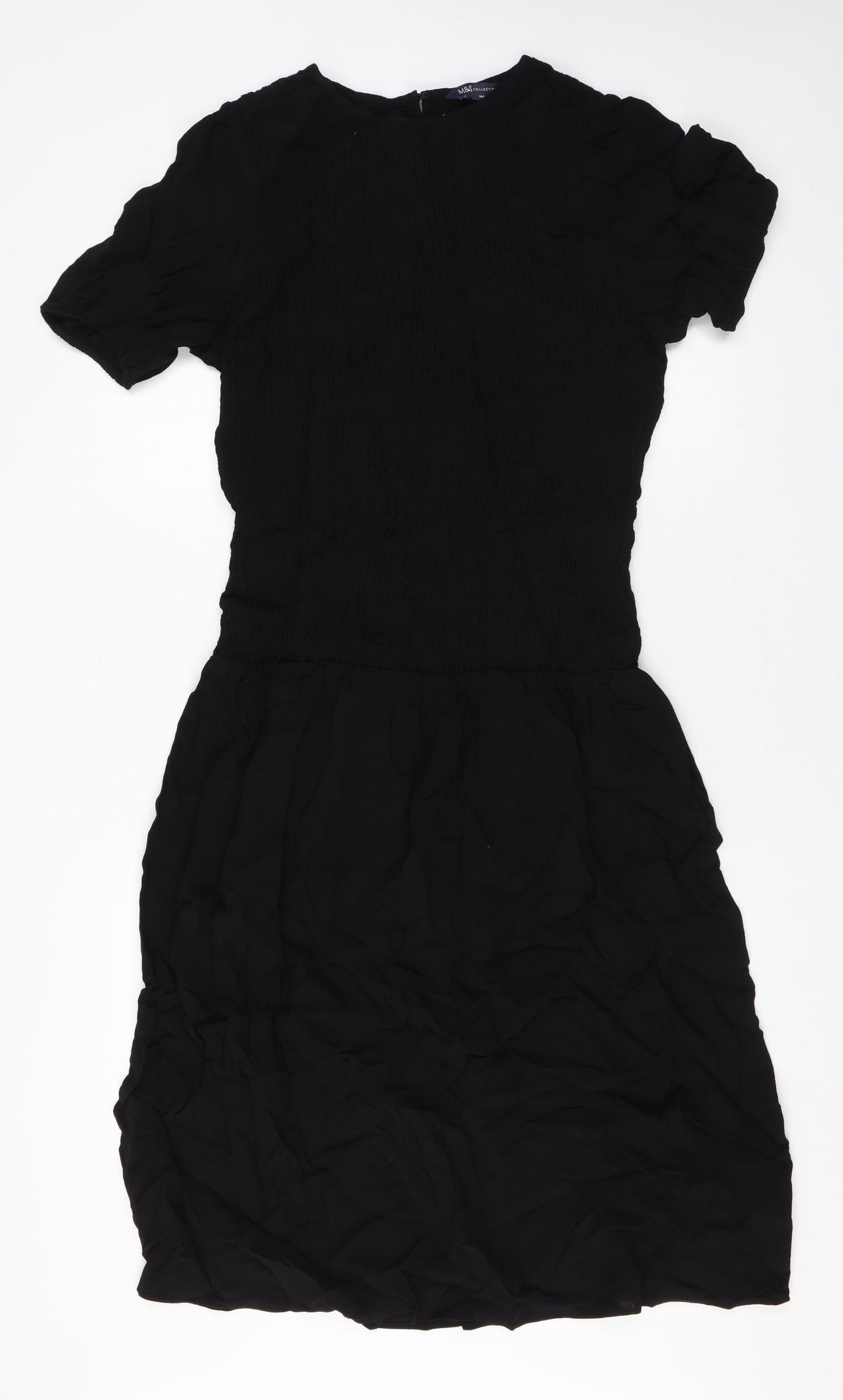 Marks and Spencer Womens Black Viscose A-Line Size 14 Round Neck Button