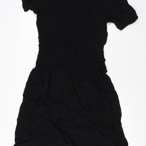 Marks and Spencer Womens Black Viscose A-Line Size 14 Round Neck Button