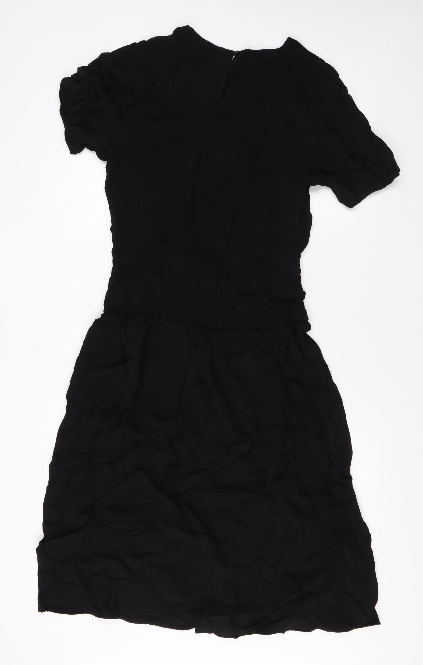 Marks and Spencer Womens Black Viscose A-Line Size 14 Round Neck Button