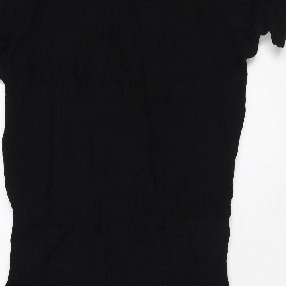 Marks and Spencer Womens Black Viscose A-Line Size 14 Round Neck Button