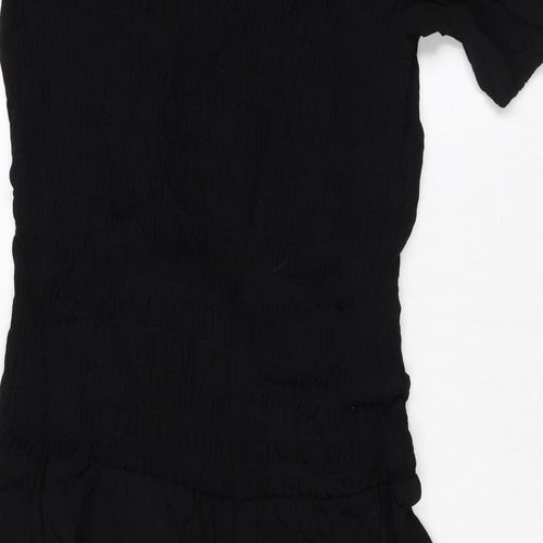 Marks and Spencer Womens Black Viscose A-Line Size 14 Round Neck Button