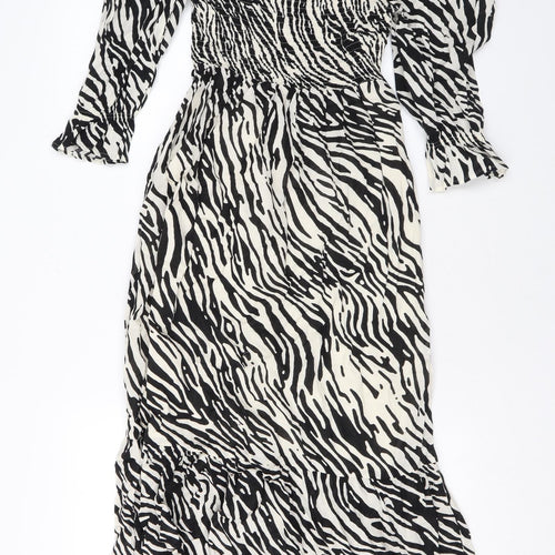 Marks and Spencer Womens Black Animal Print Cotton Maxi Size 8 Square Neck Pullover - Zebra Print