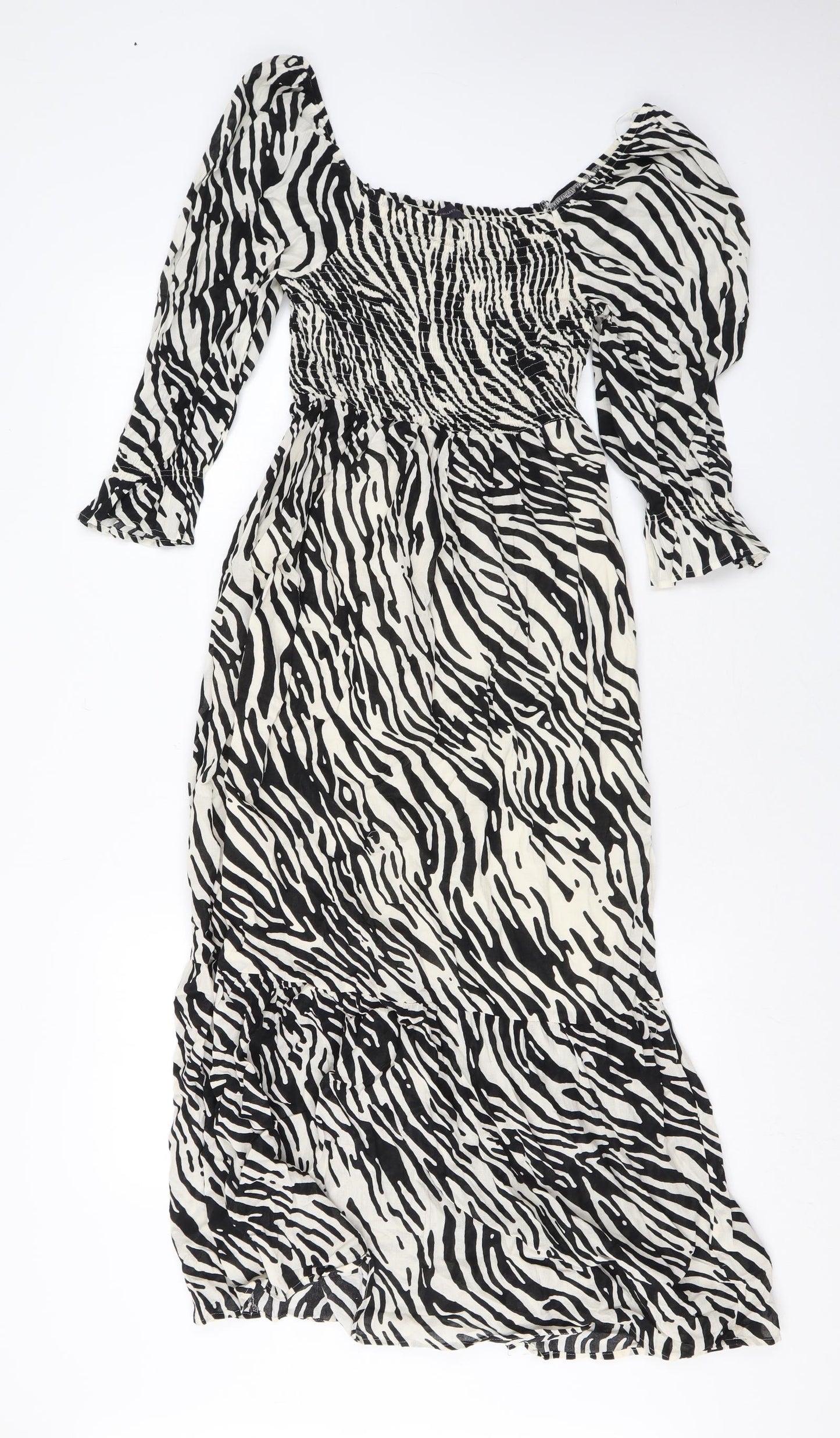 Marks and Spencer Womens Black Animal Print Cotton Maxi Size 8 Square Neck Pullover - Zebra Print