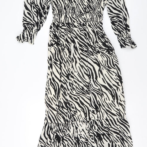 Marks and Spencer Womens Black Animal Print Cotton Maxi Size 8 Square Neck Pullover - Zebra Print