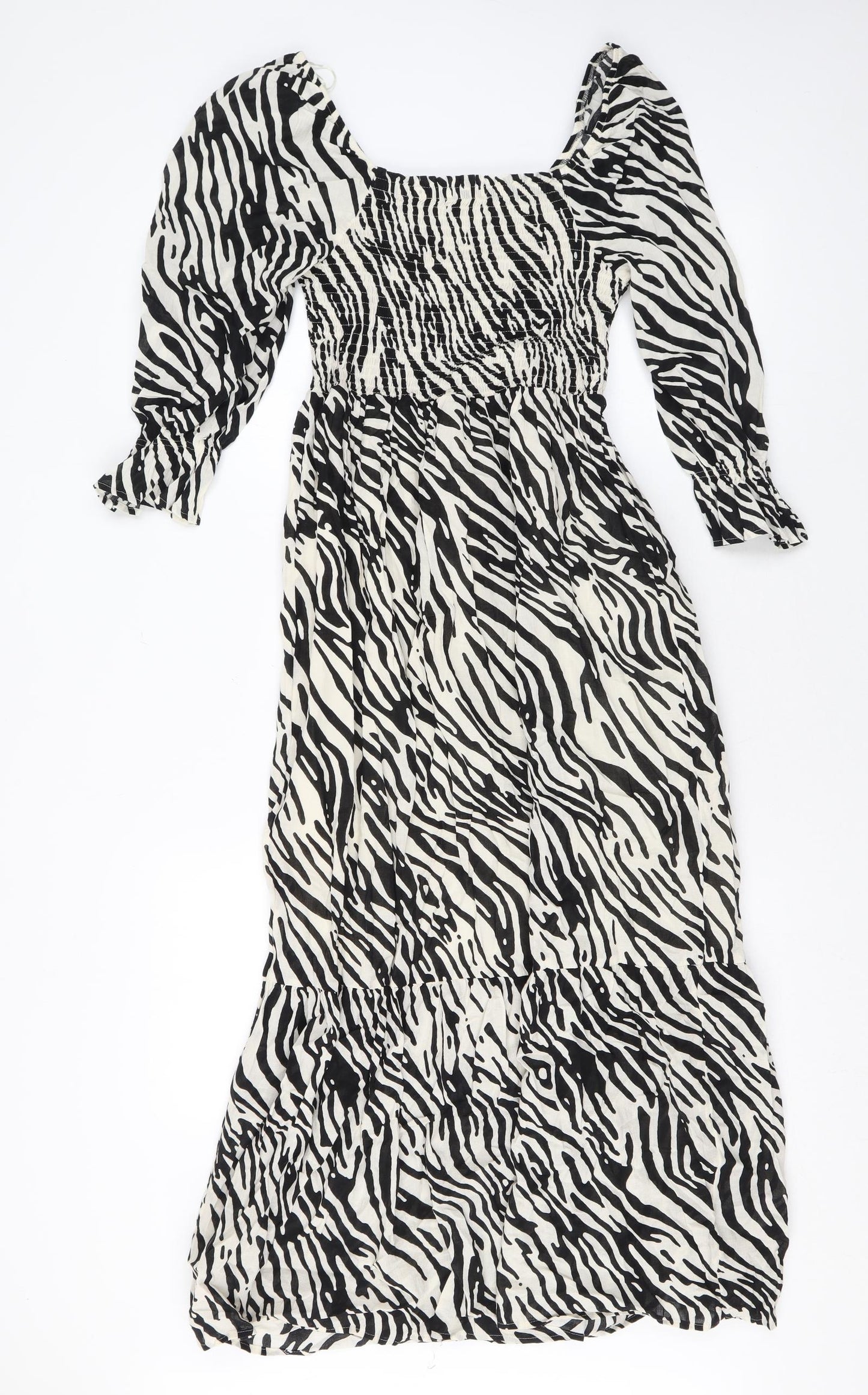 Marks and Spencer Womens Black Animal Print Cotton Maxi Size 8 Square Neck Pullover - Zebra Print