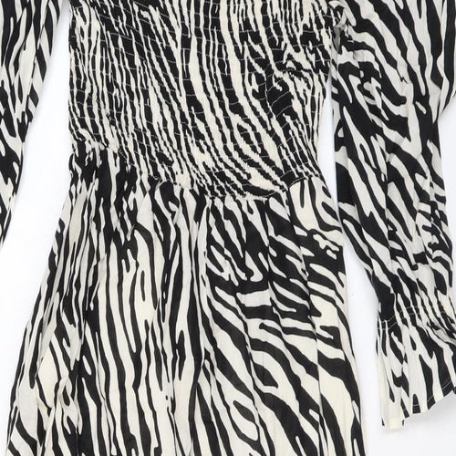 Marks and Spencer Womens Black Animal Print Cotton Maxi Size 8 Square Neck Pullover - Zebra Print