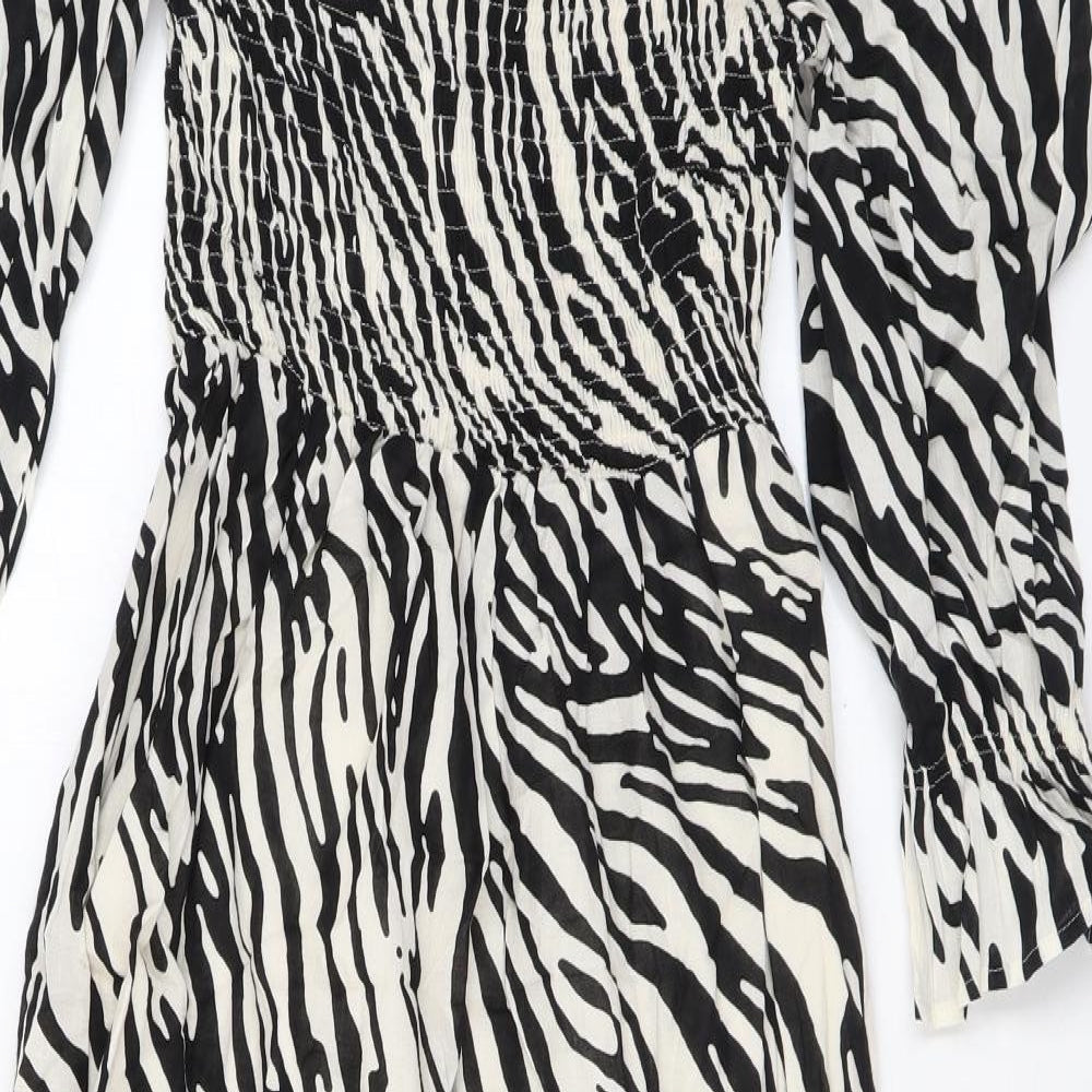 Marks and Spencer Womens Black Animal Print Cotton Maxi Size 8 Square Neck Pullover - Zebra Print