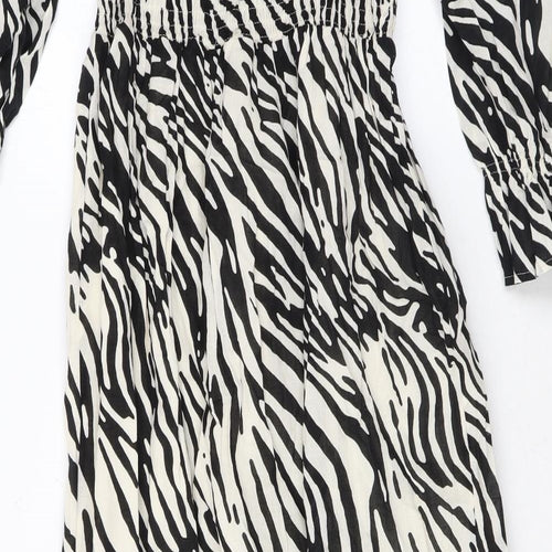 Marks and Spencer Womens Black Animal Print Cotton Maxi Size 8 Square Neck Pullover - Zebra Print