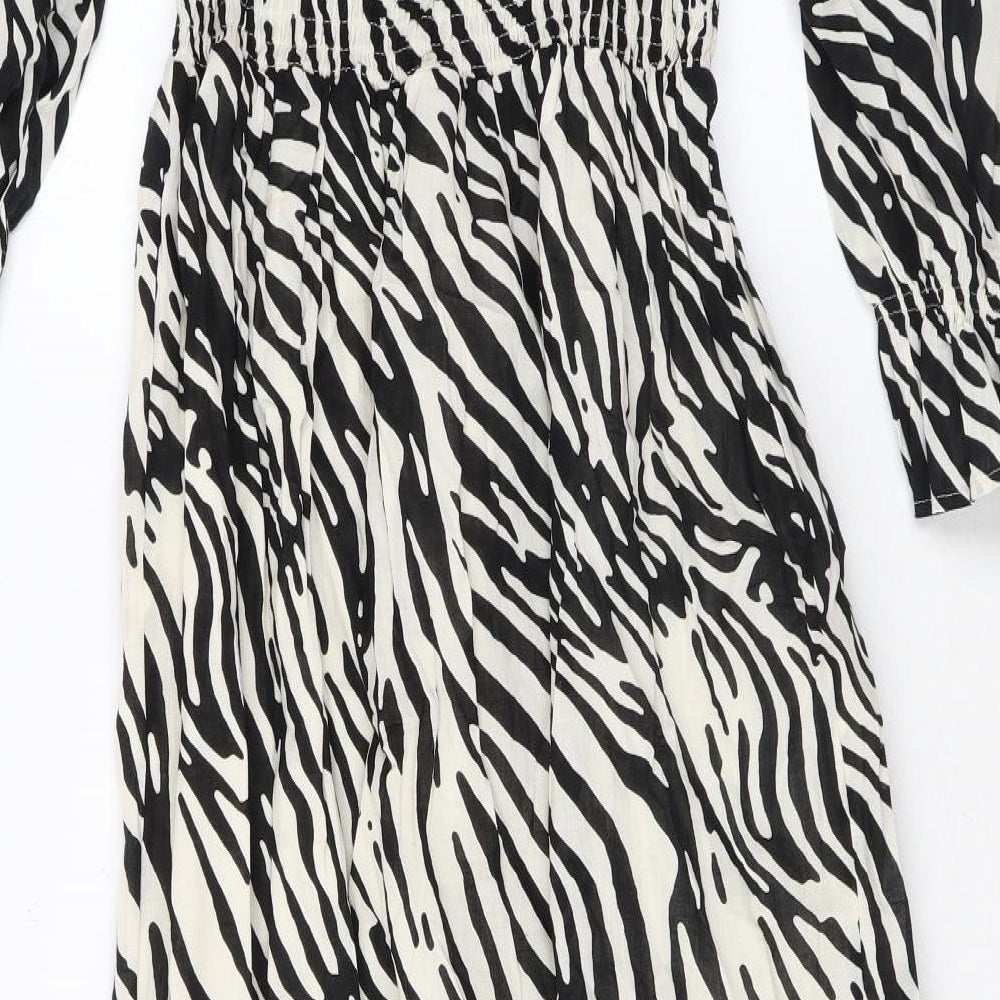 Marks and Spencer Womens Black Animal Print Cotton Maxi Size 8 Square Neck Pullover - Zebra Print