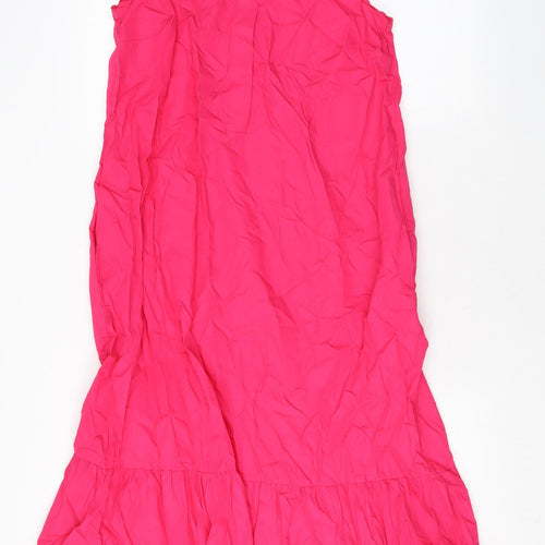 Marks and Spencer Womens Pink Cotton Tank Dress Size 8 Round Neck Button