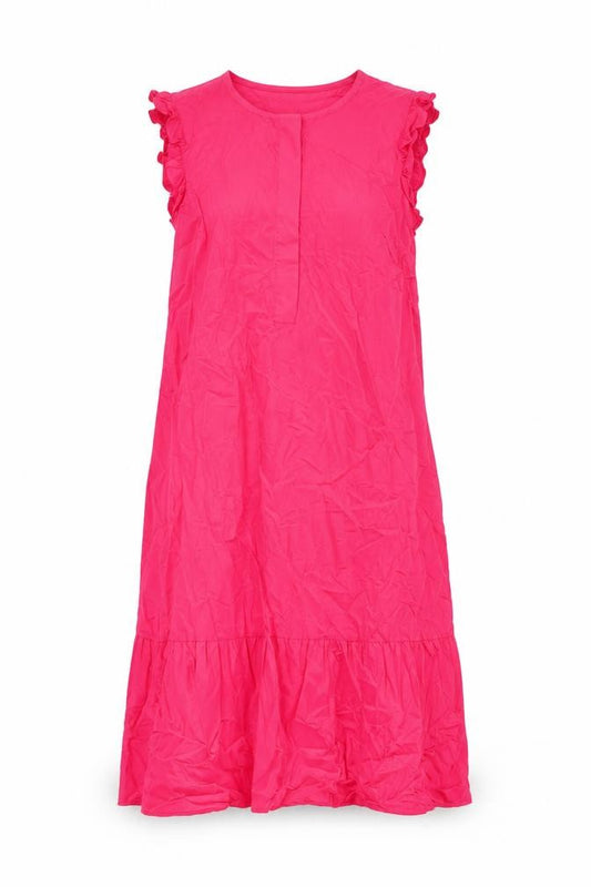 Front view of Marks & Spencer women’s pink cotton tank dress, size UK 8, round neck button