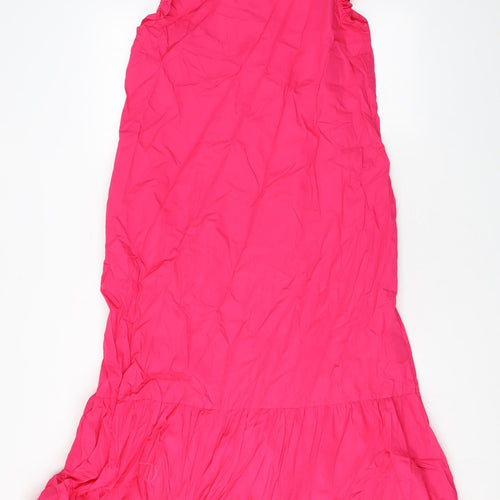 Marks and Spencer Womens Pink Cotton Tank Dress Size 8 Round Neck Button
