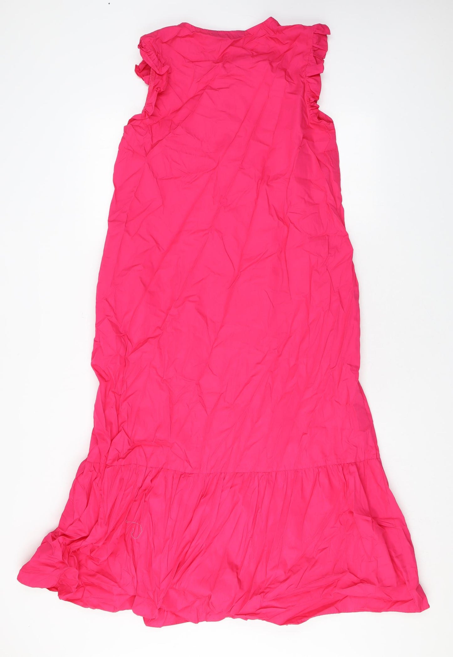 Marks and Spencer Womens Pink Cotton Tank Dress Size 8 Round Neck Button