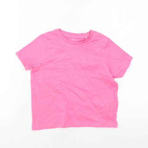 Marks and Spencer Girls Pink Cotton Basic T-Shirt Size 7-8 Years Round Neck Pullover