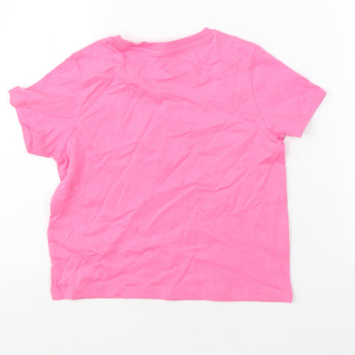 Marks and Spencer Girls Pink Cotton Basic T-Shirt Size 7-8 Years Round Neck Pullover