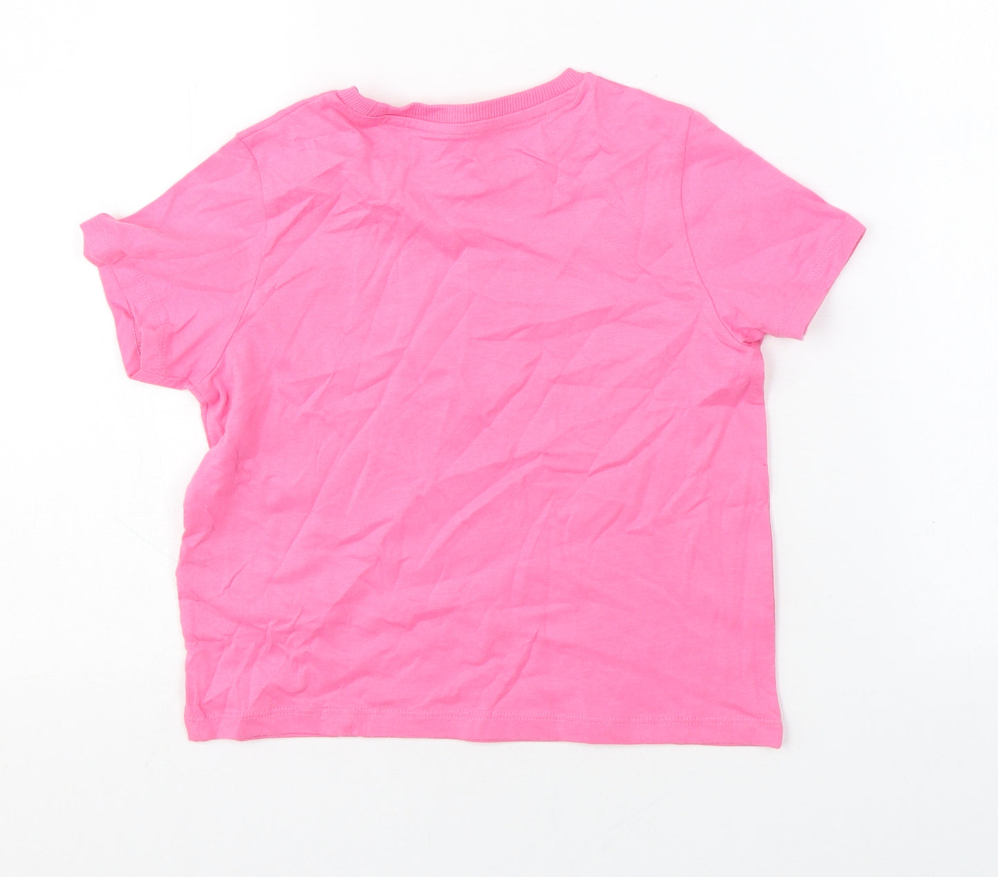 Marks and Spencer Girls Pink Cotton Basic T-Shirt Size 7-8 Years Round Neck Pullover
