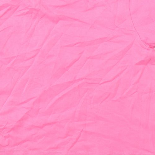 Marks and Spencer Girls Pink Cotton Basic T-Shirt Size 7-8 Years Round Neck Pullover