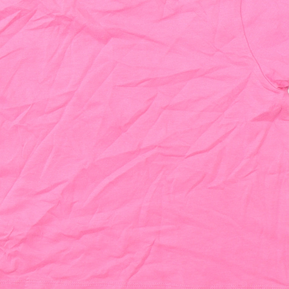 Marks and Spencer Girls Pink Cotton Basic T-Shirt Size 7-8 Years Round Neck Pullover