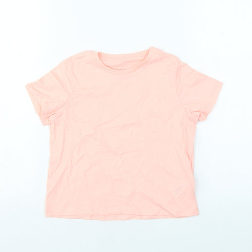 Marks and Spencer Girls Pink Cotton Basic T-Shirt Size 7-8 Years Round Neck Pullover