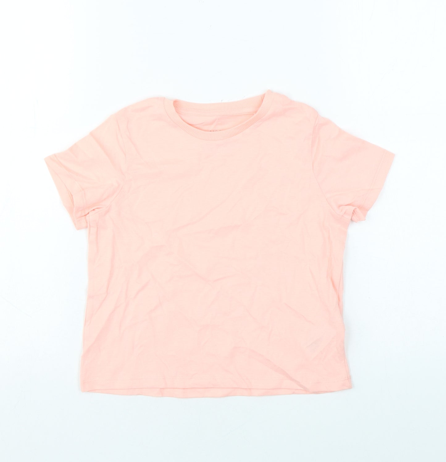 Marks and Spencer Girls Pink Cotton Basic T-Shirt Size 7-8 Years Round Neck Pullover