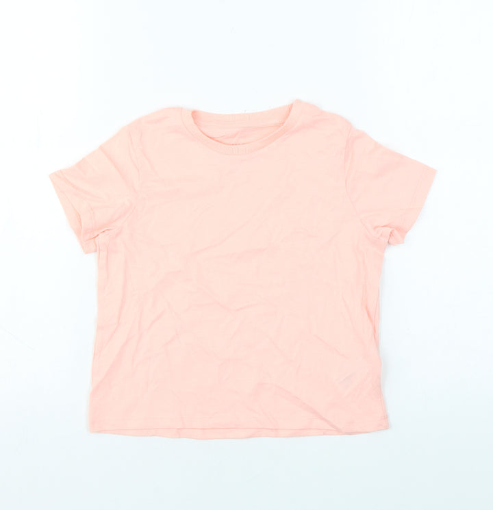 Marks and Spencer Girls Pink Cotton Basic T-Shirt Size 7-8 Years Round Neck Pullover