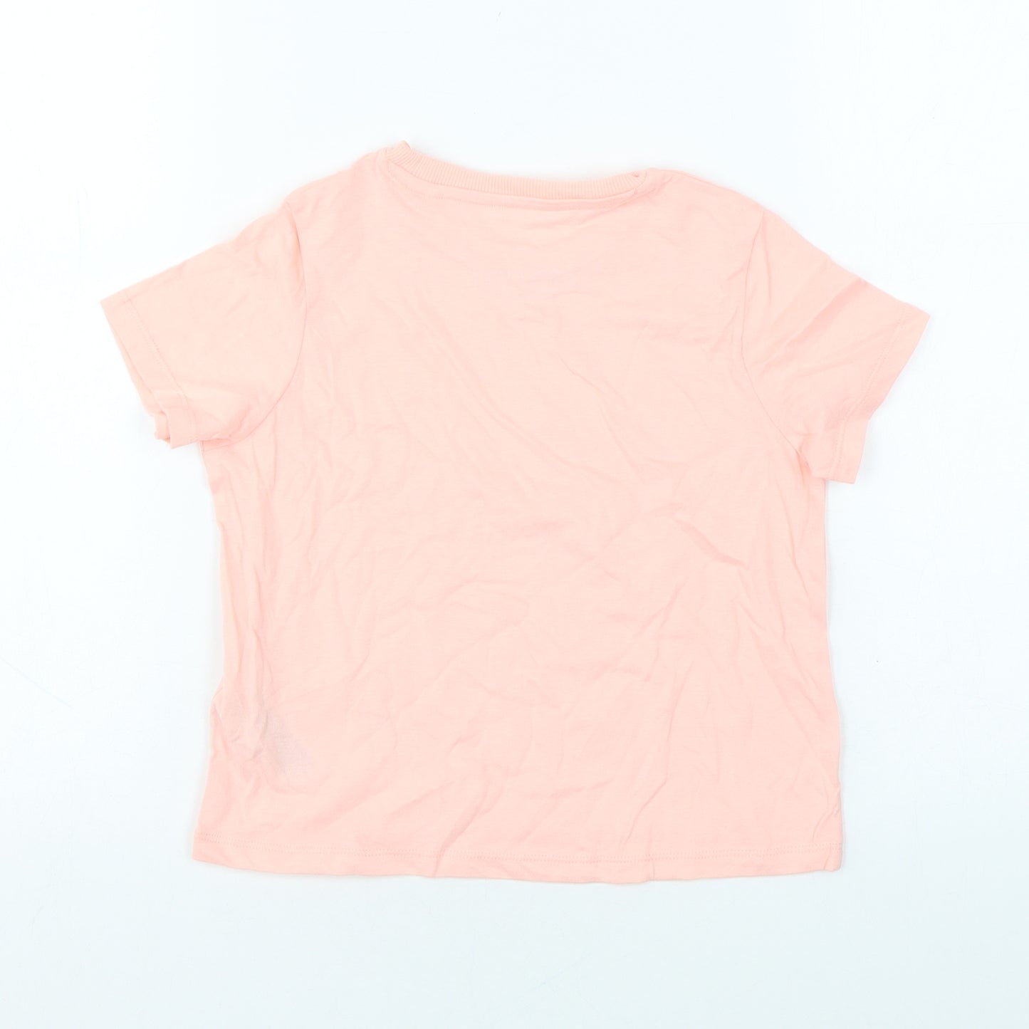 Marks and Spencer Girls Pink Cotton Basic T-Shirt Size 7-8 Years Round Neck Pullover