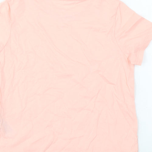 Marks and Spencer Girls Pink Cotton Basic T-Shirt Size 7-8 Years Round Neck Pullover