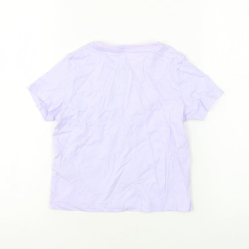 Marks and Spencer Girls Purple Cotton Basic T-Shirt Size 7-8 Years Round Neck Pullover - Heart print