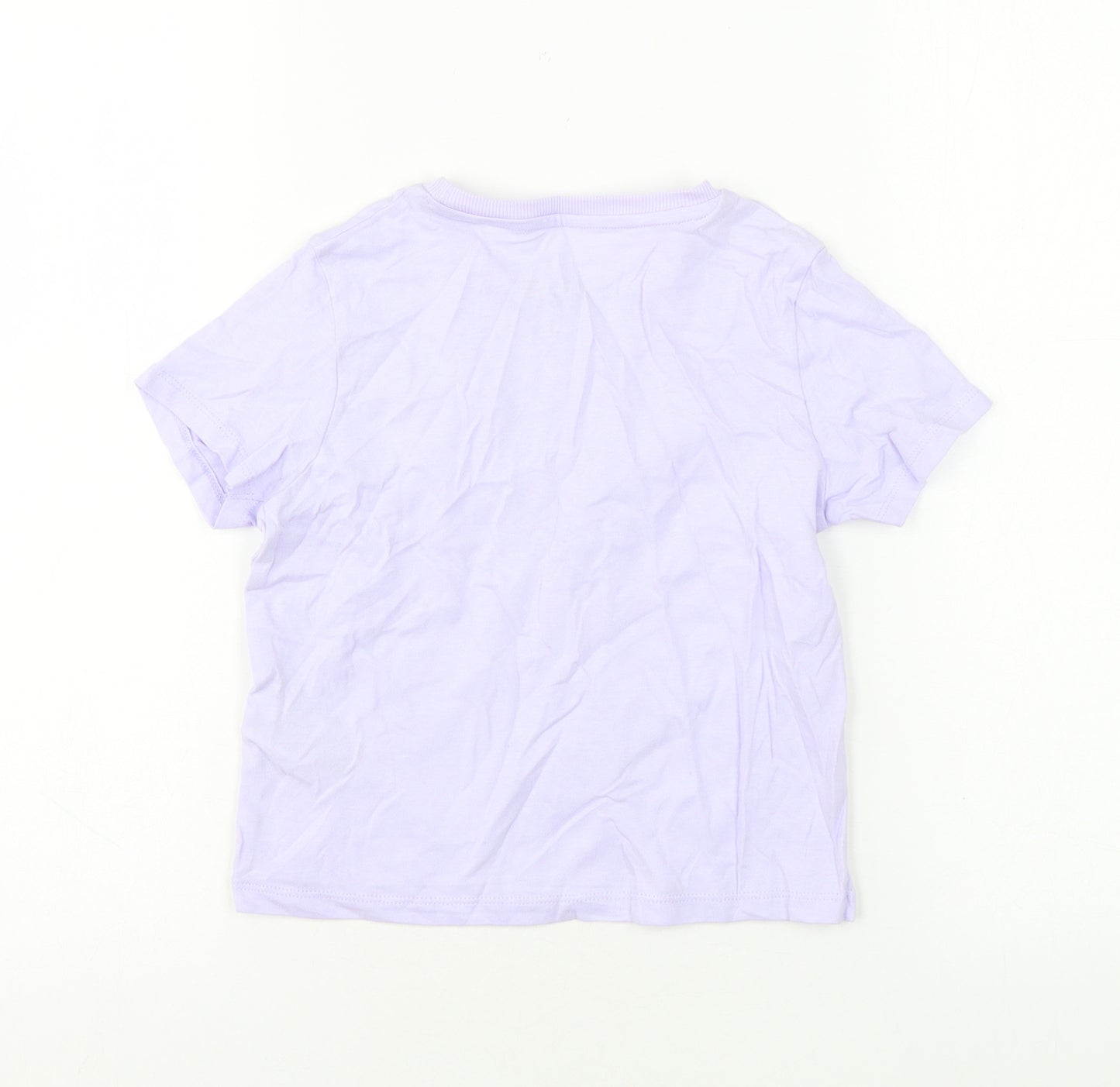 Marks and Spencer Girls Purple Cotton Basic T-Shirt Size 7-8 Years Round Neck Pullover - Heart print
