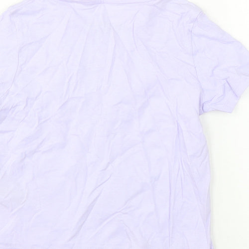 Marks and Spencer Girls Purple Cotton Basic T-Shirt Size 7-8 Years Round Neck Pullover - Heart print