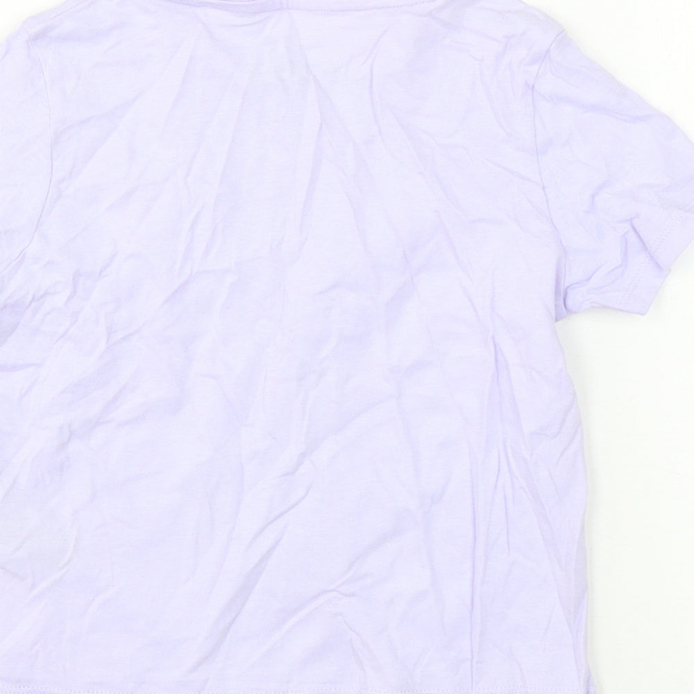 Marks and Spencer Girls Purple Cotton Basic T-Shirt Size 7-8 Years Round Neck Pullover - Heart print