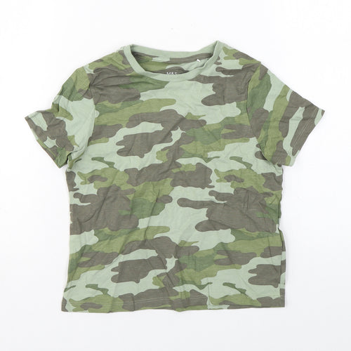 Marks and Spencer Boys Green Camouflage Cotton Basic T-Shirt Size 7-8 Years Round Neck Pullover