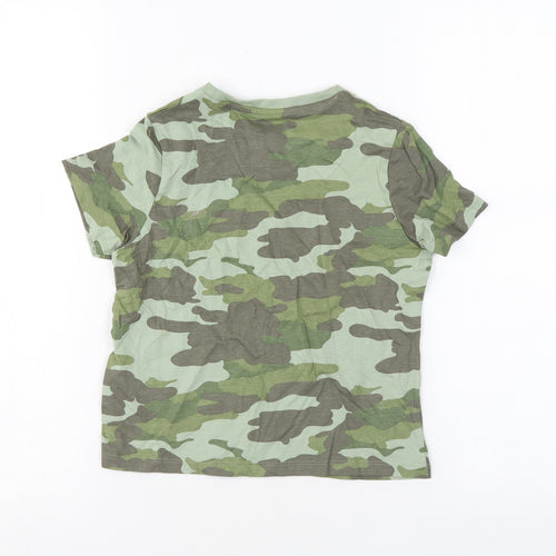 Marks and Spencer Boys Green Camouflage Cotton Basic T-Shirt Size 7-8 Years Round Neck Pullover