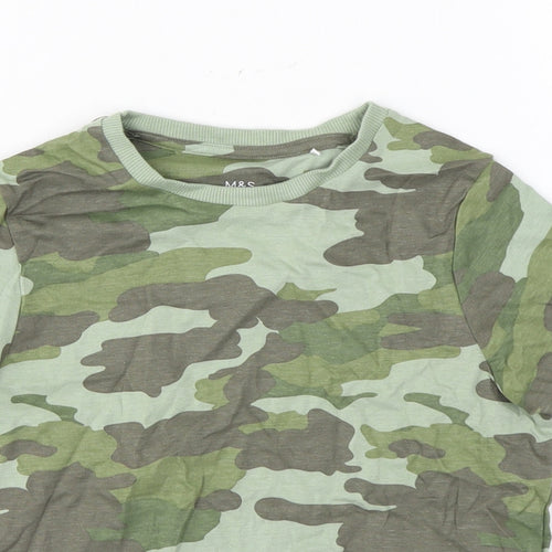 Marks and Spencer Boys Green Camouflage Cotton Basic T-Shirt Size 7-8 Years Round Neck Pullover