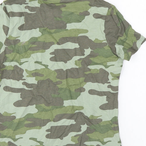 Marks and Spencer Boys Green Camouflage Cotton Basic T-Shirt Size 7-8 Years Round Neck Pullover