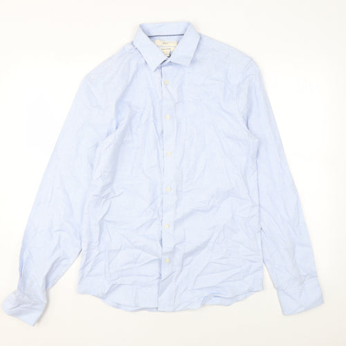 Marks and Spencer Mens Blue Cotton Dress Shirt Size S Collared Button