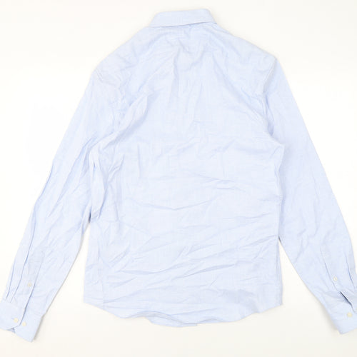 Marks and Spencer Mens Blue Cotton Dress Shirt Size S Collared Button