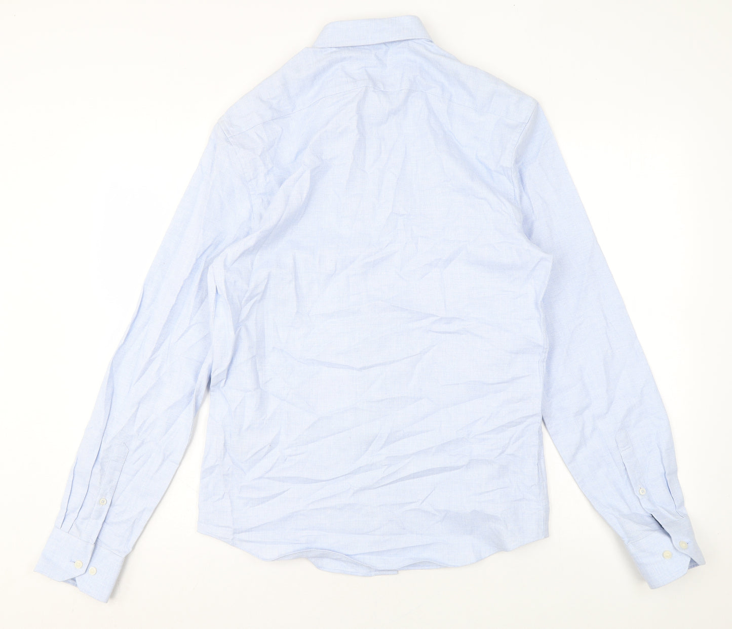 Marks and Spencer Mens Blue Cotton Dress Shirt Size S Collared Button