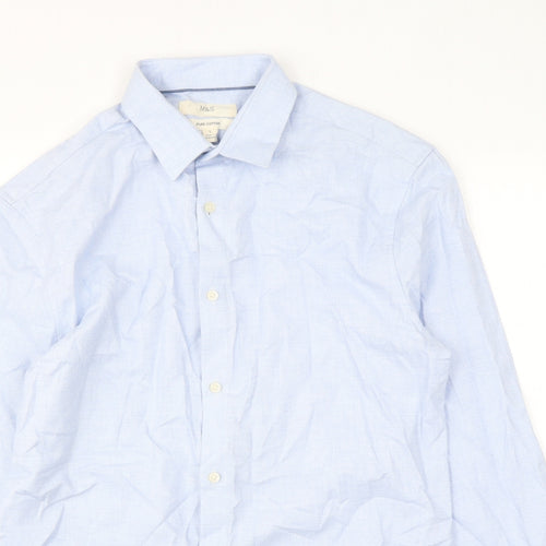 Marks and Spencer Mens Blue Cotton Dress Shirt Size S Collared Button