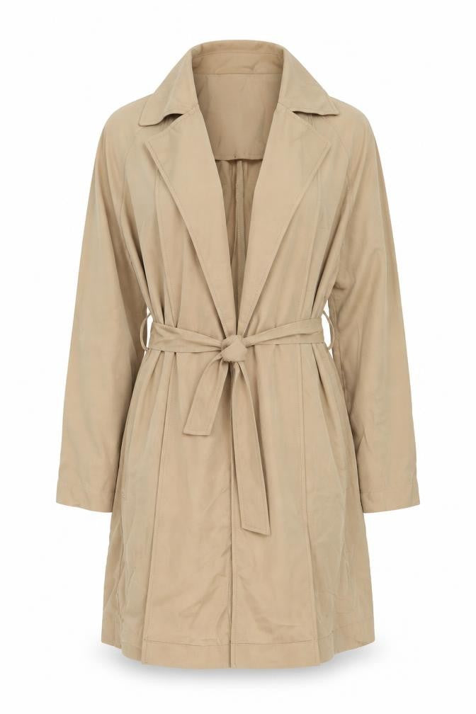 Front view of Marks & Spencer women’s beige jacket blazer, size UK 10, tie