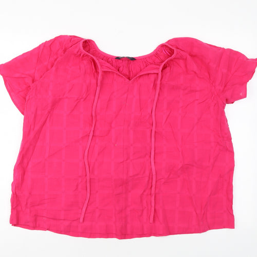 Marks and Spencer Womens Pink Cotton Basic Blouse Size 10 V-Neck