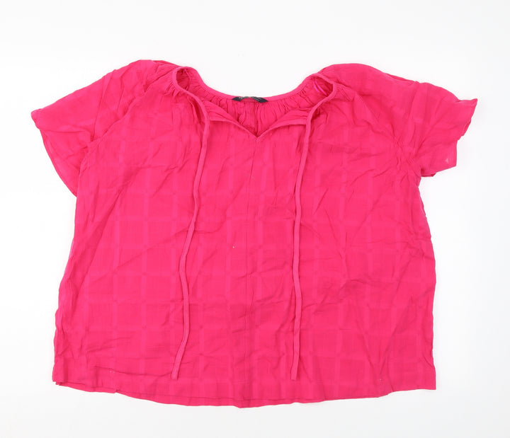 Marks and Spencer Womens Pink Cotton Basic Blouse Size 10 V-Neck