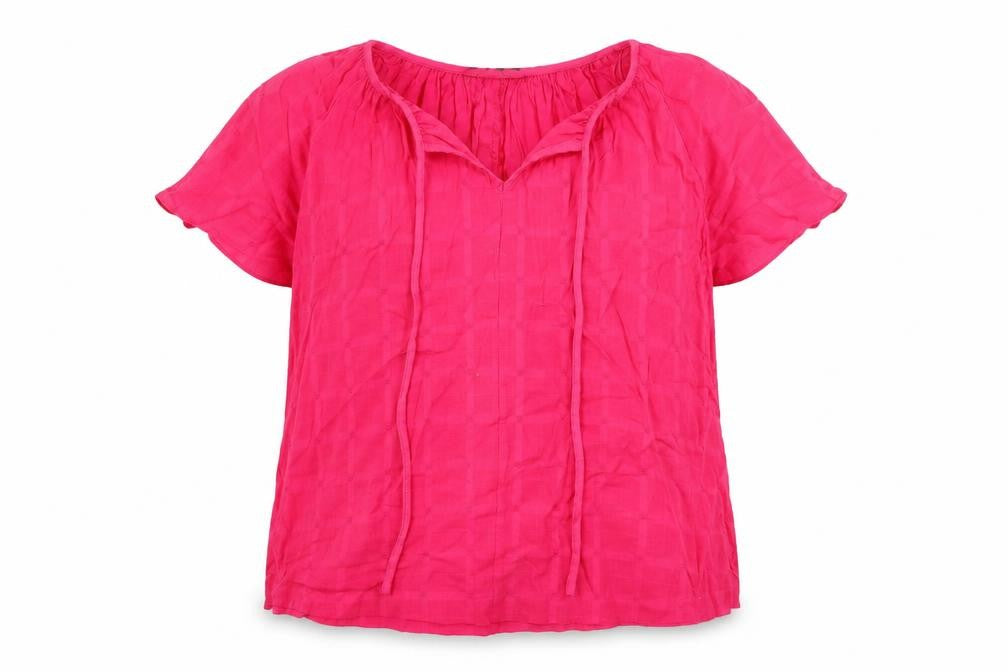 Front view of Marks & Spencer women’s pink cotton basic blouse, size UK 10, v-neck