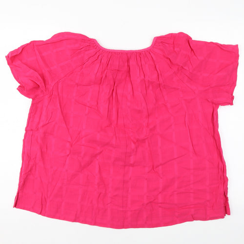 Marks and Spencer Womens Pink Cotton Basic Blouse Size 10 V-Neck