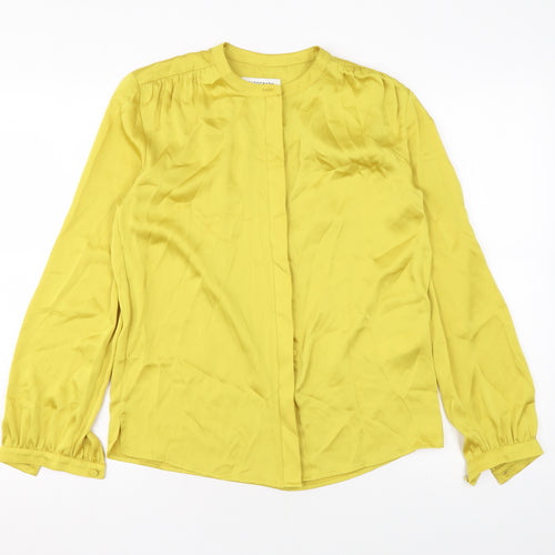 Autograph Womens Yellow Polyester Basic Button-Up Size 6 Round Neck