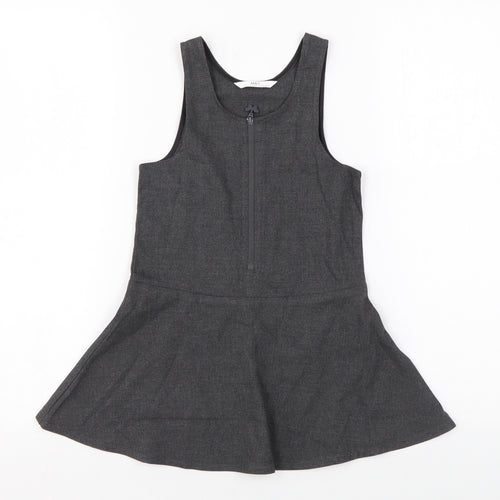 Marks and Spencer Girls Grey Polyester Tank Dress Size 3-4 Years Scoop Neck Zip