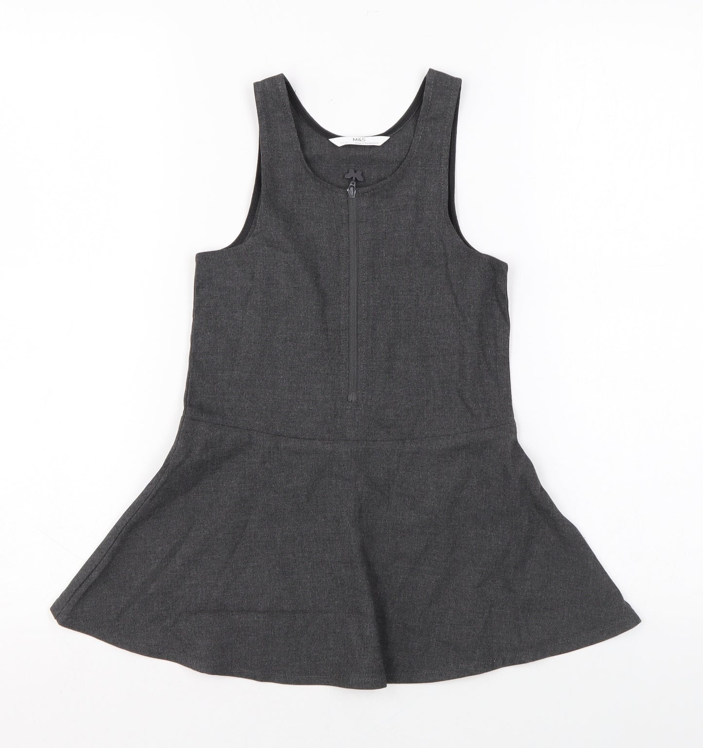 Marks and Spencer Girls Grey Polyester Tank Dress Size 3-4 Years Scoop Neck Zip