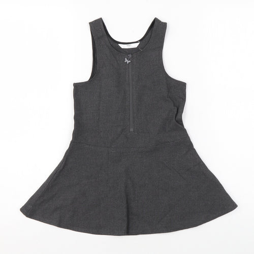 Marks and Spencer Girls Grey Polyester Tank Dress Size 3-4 Years Scoop Neck Zip