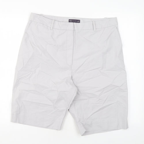 Marks and Spencer Womens Grey Cotton Chino Shorts Size 16 L11 in Regular Zip